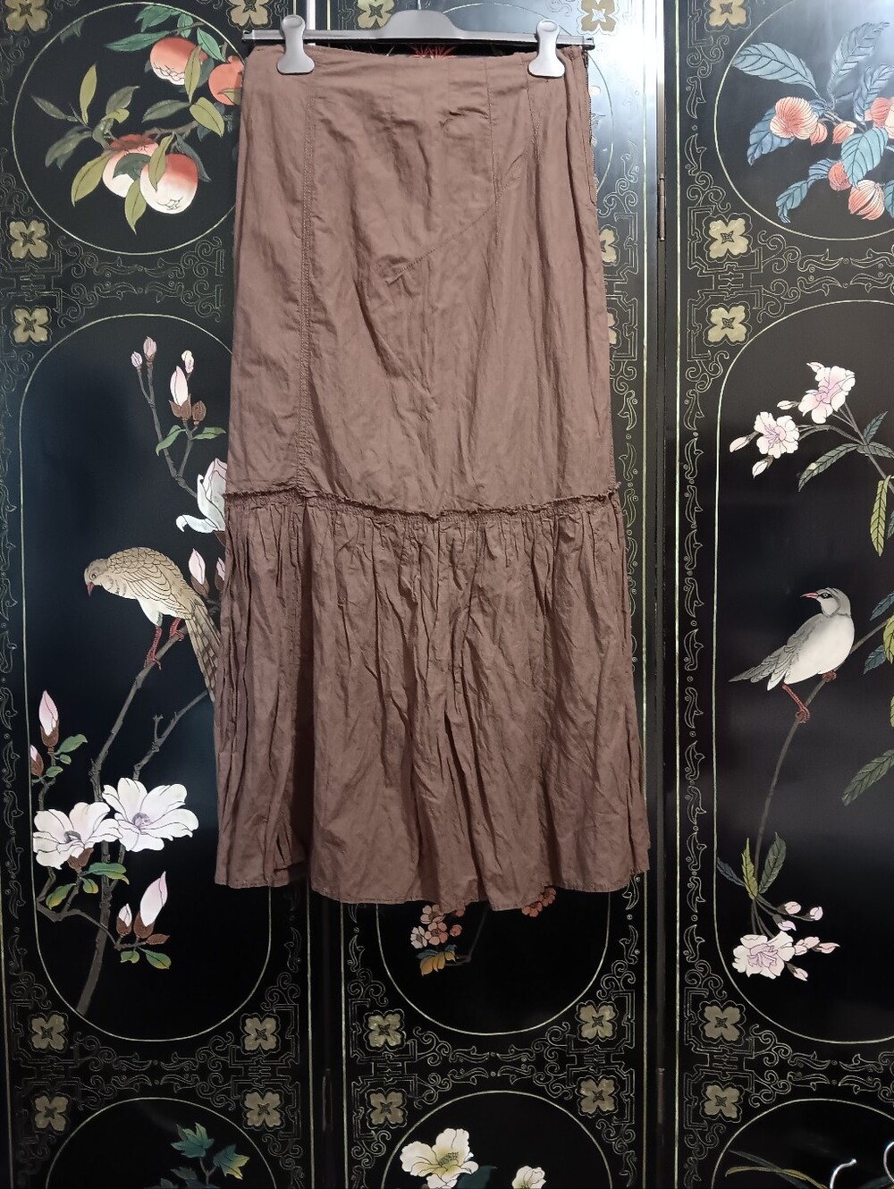 Dark Brown Cotton  Tiered Maxi Skirt